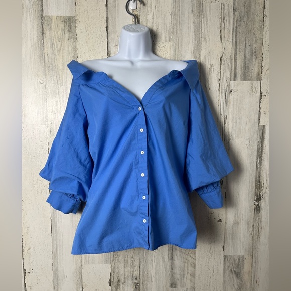 Zara Blue Off Shoulder Puff Sleeve Top medium - Picture 3 of 9